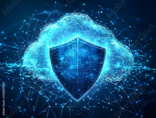 A strong shield with a digital network graphic in the background representing cybersecurity and protection in the digital age
