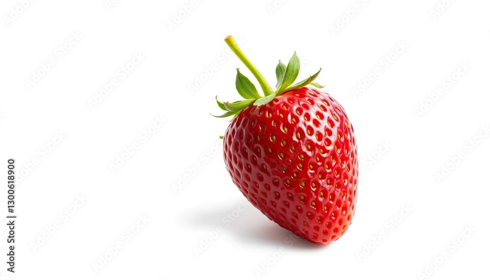 A single, ripe strawberry, vibrant red, isolated on pure white, banner, summer A single, ripe strawberry, vibrant red, isolated on pure white, banner, summer