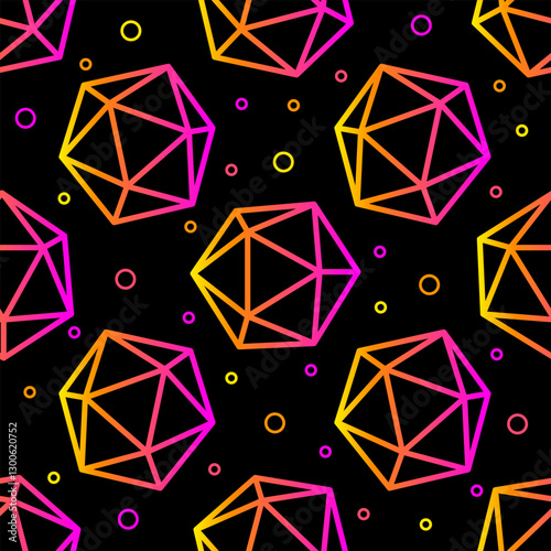 Pattern with colorful bright dice D20 for Board games. Vector illustration.