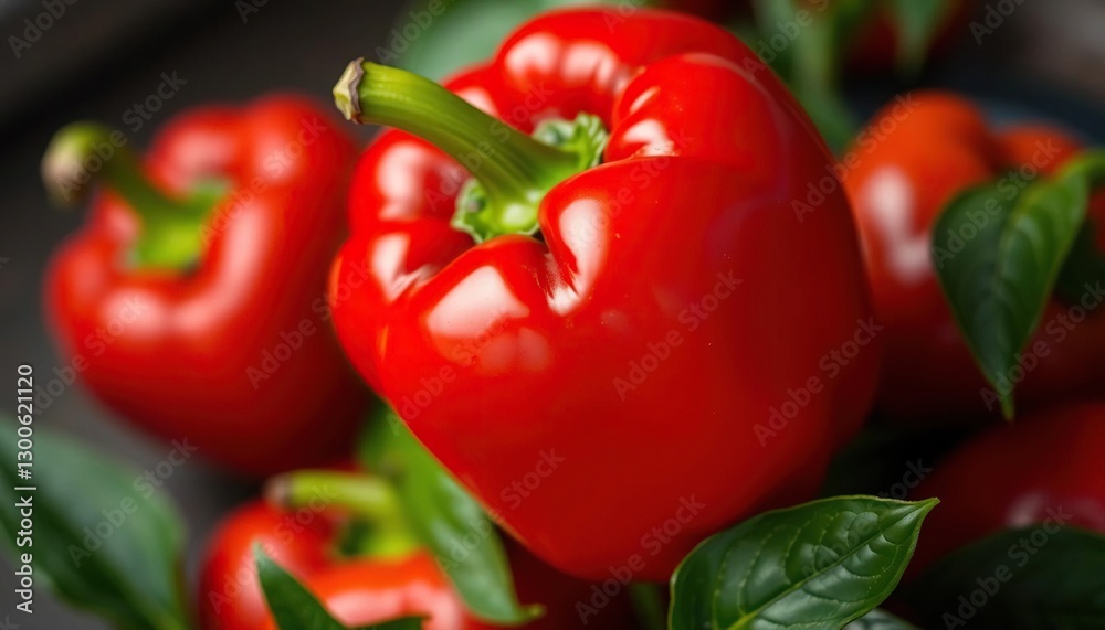 Vibrant red bell pepper, glossy skin, crisp texture, vibrant, produce Vibrant red bell pepper, glossy skin, crisp texture, vibrant, produce