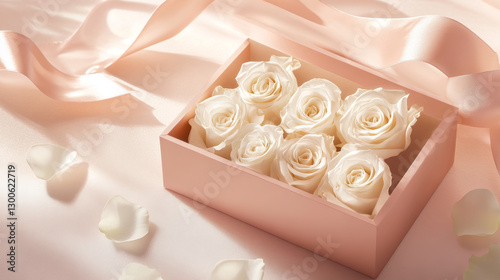 Elegant Gift Box with Delicate Roses and Satin Ribbons