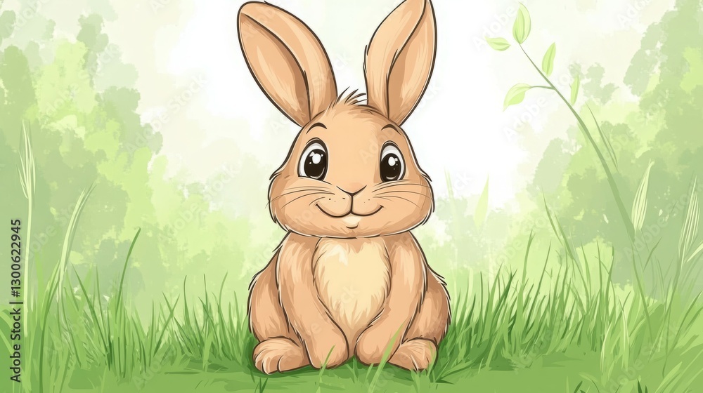 Fototapeta premium Adorable bunny sitting in a field of green grass.