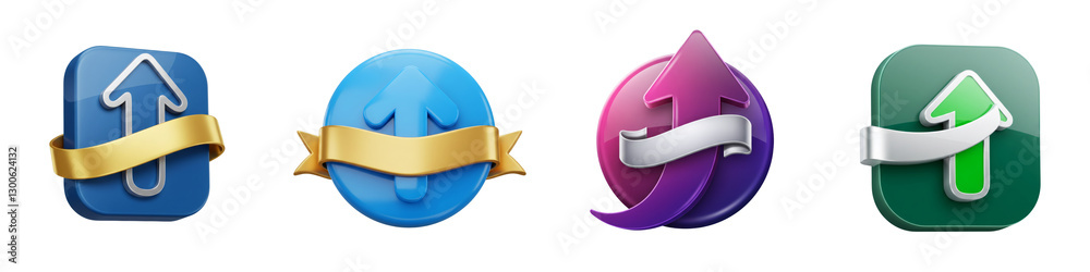 Four Upward Arrows with Ribbons: Blue, Green, Purple, and Gold Icons Four Upward Arrows with Ribbons: Blue, Green, Purple, and Gold Icons