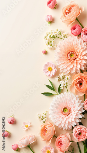 Wallpaper Mural Floral arrangement showcasing soft-hued chrysanthemums and ranunculus in a vibrant display, ideal for blogs, stationery design, and greeting card clip art Torontodigital.ca