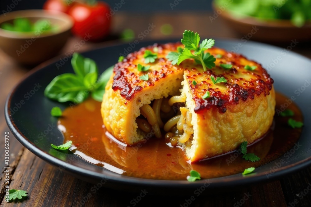 Pan-seared maultasche stuffed with caramelized onions, onions, food Pan-seared maultasche stuffed with caramelized onions, onions, food