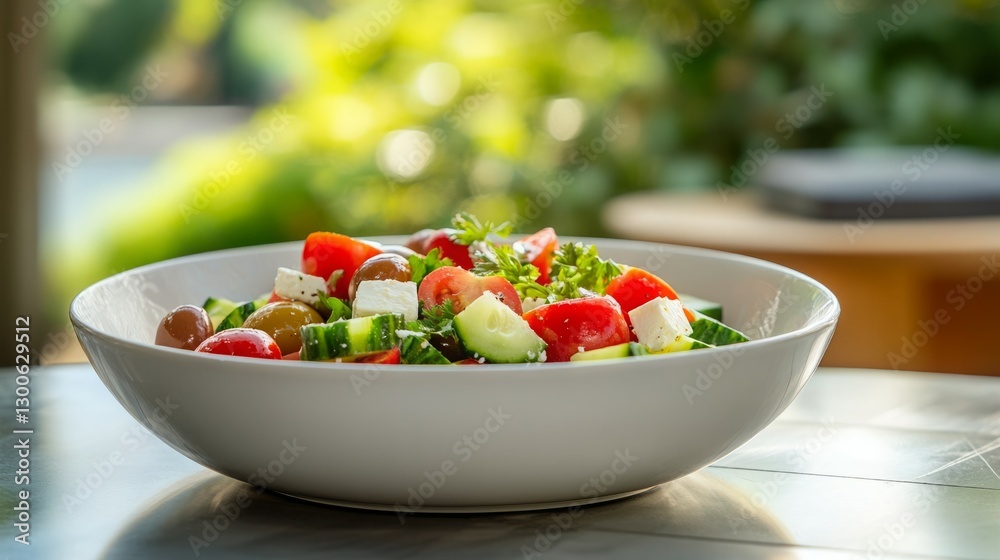 Fresh and vibrant salad in a white bowl. Perfect for a healthy and delicious meal. Fresh and vibrant salad in a white bowl. Perfect for a healthy and delicious meal.