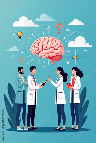 Team of specialists addressing brain health issues, mental process operations, and cognitive health improvement, healthcare concept