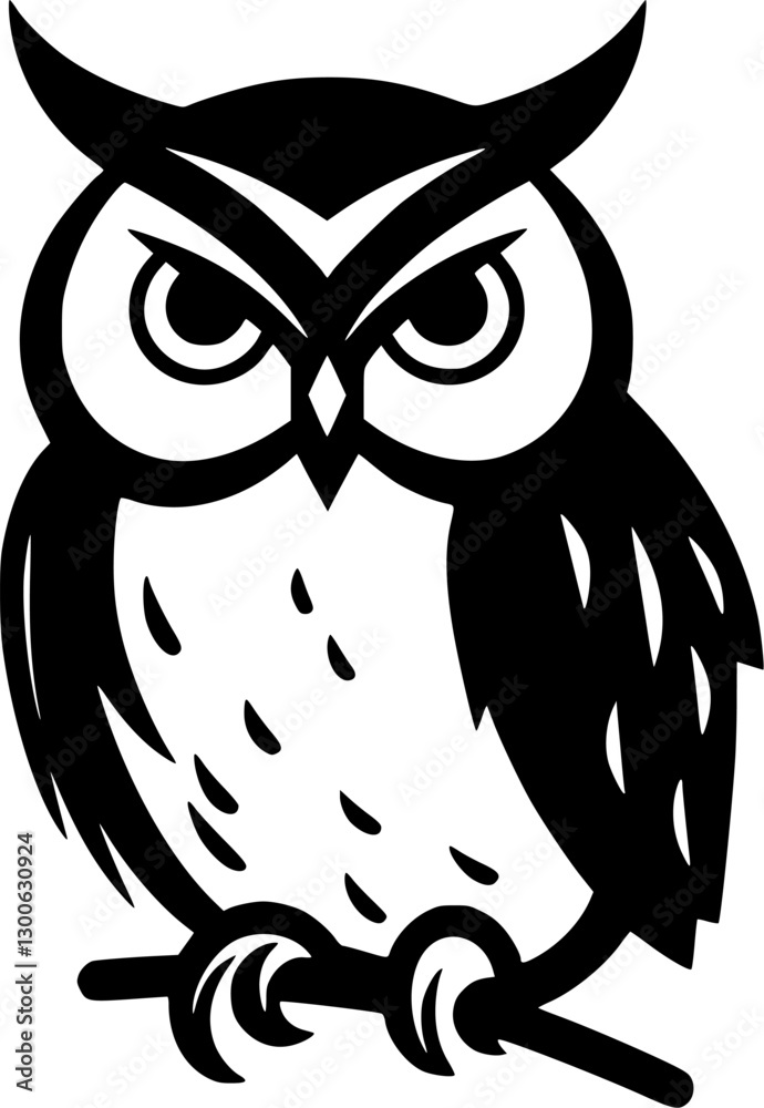 Fototapeta premium Owl - Black and White Isolated Icon - Vector illustration