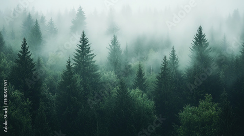 Calm and Misty Forest Scene with Layers of Soft, Hazy Trees Fading into the Distance, Creating a Serene and Atmospheric Mood.
