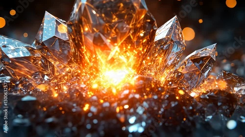 Glowing Crystal Cluster: A Fiery Gemstone Emergence