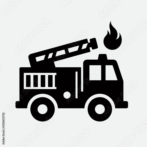 very simple flat and single minimalist Fire Truck Silhouette in black on a white background