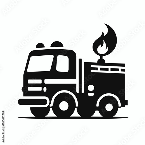 very simple flat and single minimalist Fire Truck Silhouette in black on a white background