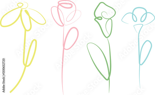 set of simple icons of various types and various colors in line art style, for logos or various designs