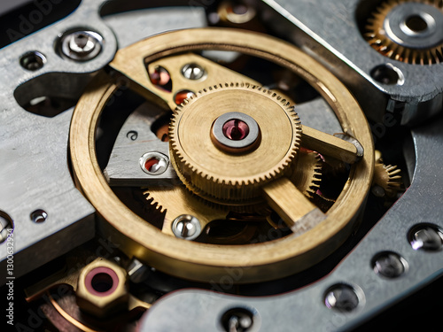 Wallpaper Mural Intricate Time: A close-up shot showing the delicate mechanism of a watch, revealing a complex interplay of gears, wheels, and screws. The shiny. Torontodigital.ca