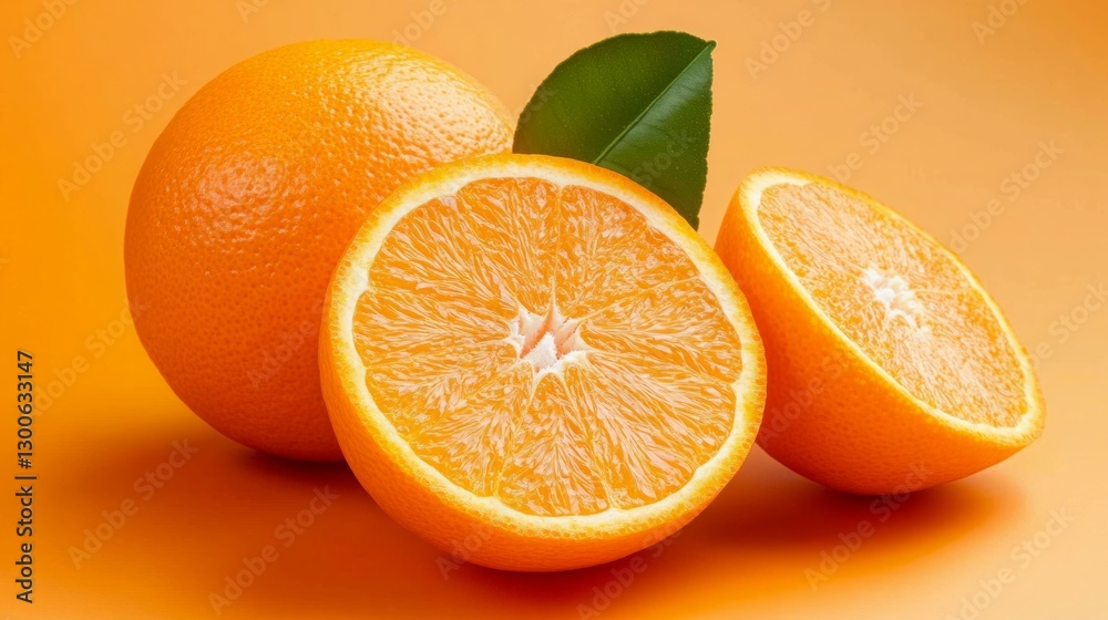 Fototapeta premium Juicy oranges, a burst of sunshine on a vibrant orange background.