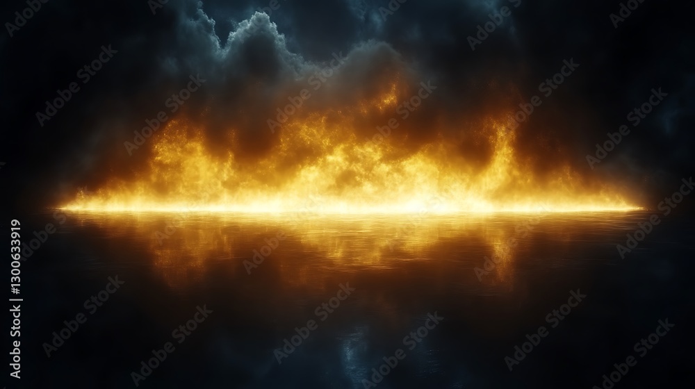 Obraz premium Fiery Inferno Reflecting On Dark Water Surface