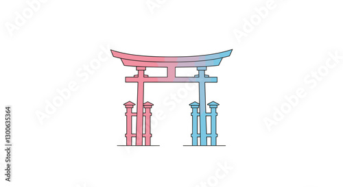  Minimalist torii gate icon in blue and pink gradient.