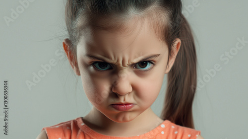 Angry little girl with an offended face photo