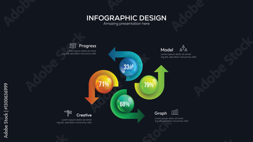 Business 4 option infographic presentation vector 3D colorful balls illustration. Infographic design vector and marketing icons can be used for workflow layout, diagram, annual report, web design.