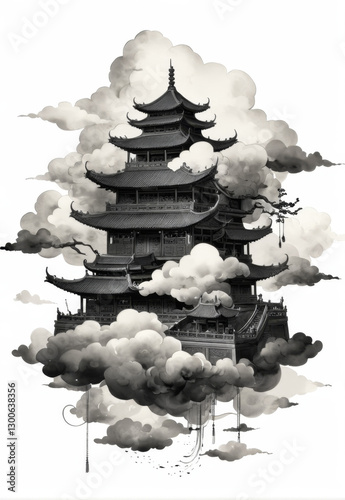 Chinese style dark ink auspicious clouds title box