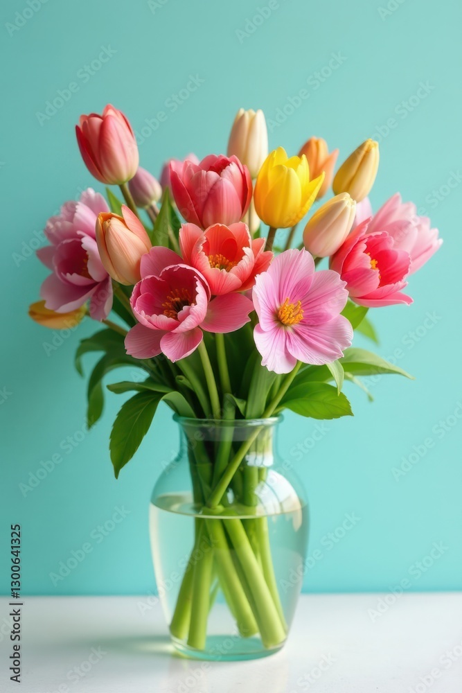 Vibrant spring bouquet in stemmed glass, airy backdrop , flora, elegant, bouquet Vibrant spring bouquet in stemmed glass, airy backdrop , flora, elegant, bouquet