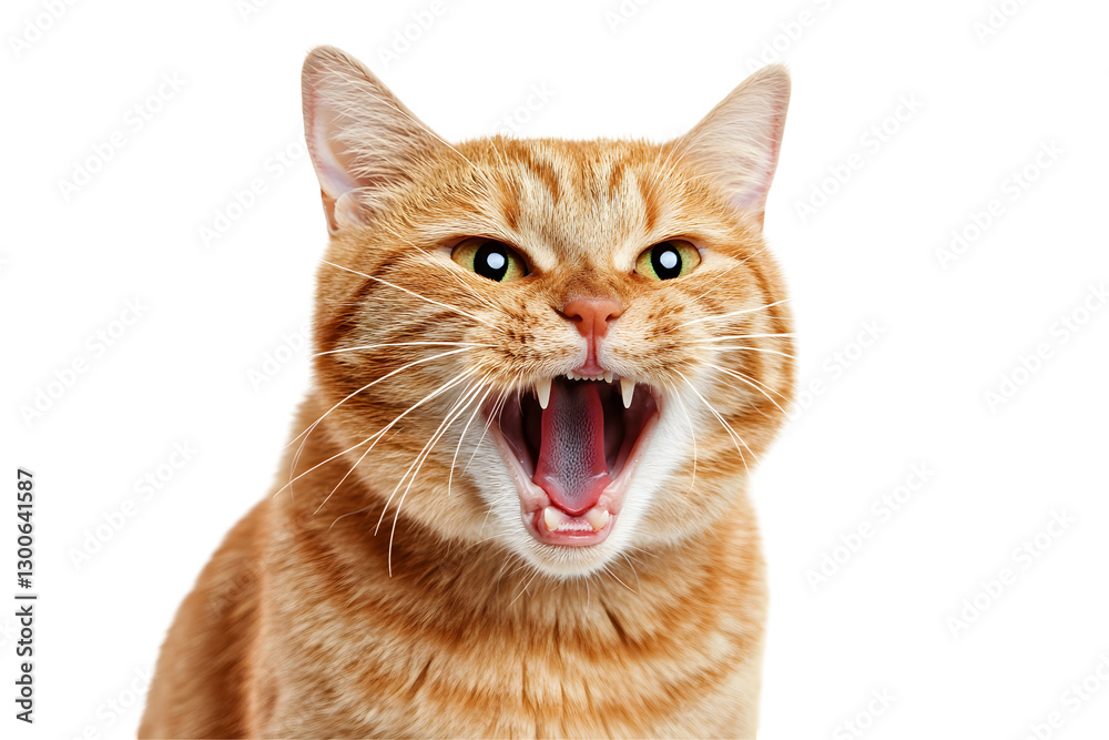 Obraz premium Angry and surprised cat on white or transparent background with a funny and excited expression