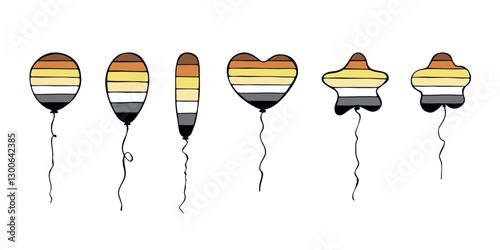 Set of colorful flying balloon Bear brotherhood pride flag Happy pride day LGBTQIA community Pride Month Vector hand drawn doodle for posters, stickers, logo, cards