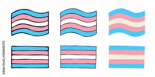 Set of colorful Transgender pride flag Happy pride day LGBTQIA community Pride Month Vector hand drawn doodle for posters, stickers, logo, cards