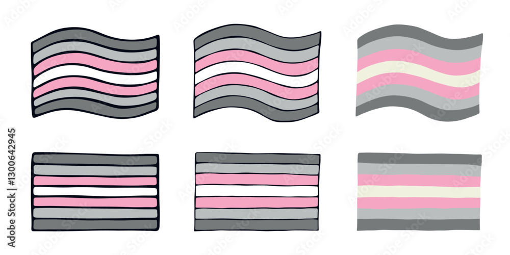 Fototapeta premium Set of colorful Demigirl pride flag Happy pride day LGBTQIA community Pride Month Vector hand drawn doodle for posters, stickers, logo, cards