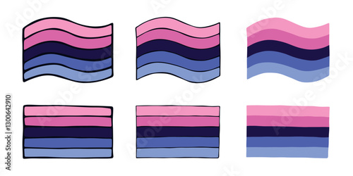 Set of colorful Omnisexual pride flag Happy pride day LGBTQIA community Pride Month Vector hand drawn doodle for posters, stickers, logo, cards
