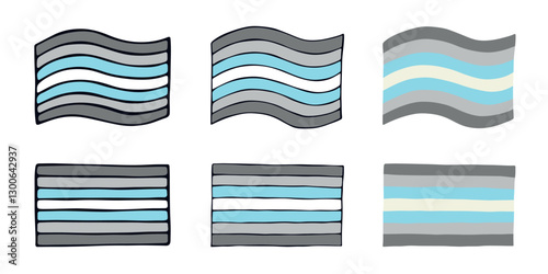 Set of colorful Demiboy pride flag Happy pride day LGBTQIA community Pride Month Vector hand drawn doodle for posters, stickers, logo, cards