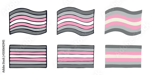 Set of colorful Demigirl pride flag Happy pride day LGBTQIA community Pride Month Vector hand drawn doodle for posters, stickers, logo, cards