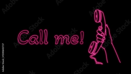 Call me hand holding telephone neon sign 4k animation