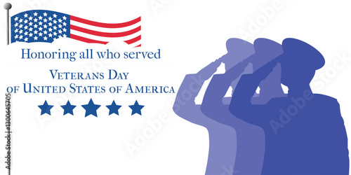United States of America Veterans Day, honoring all who served, USA flag, military silhouettes, vector illustration