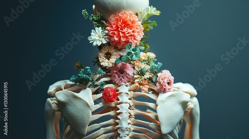 human spine with flowers
