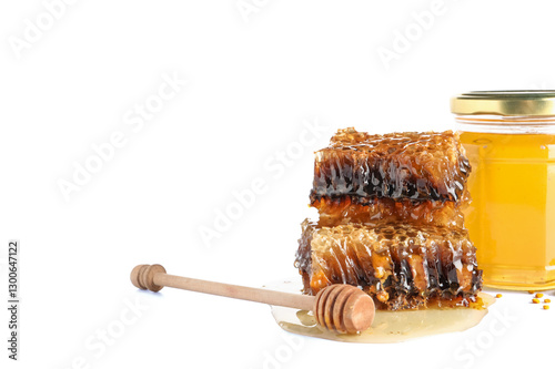 Jar of sweet honey and comb...