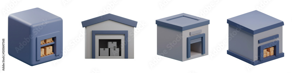 Isometric 3D Models of Warehouses with Packages Isometric 3D Models of Warehouses with Packages