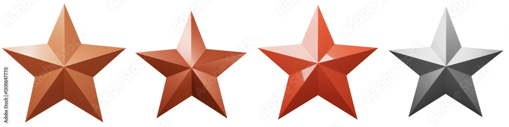 Four Metallic Stars in Gradient Hues on Transparent Background Four Metallic Stars in Gradient Hues on Transparent Background