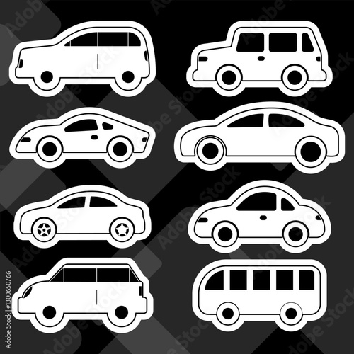 illustration Icons set silhouette side white color car