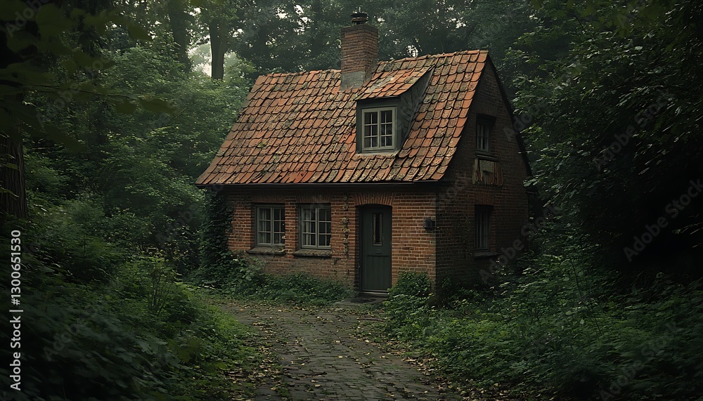 Fototapeta premium Misty Forest Cottage Path