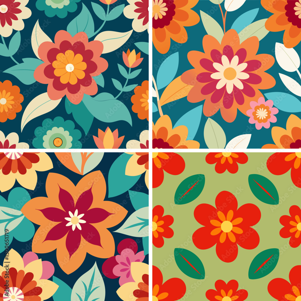 Fototapeta premium Fantasy Floral Seamless Pattern with Blooming Flowers 
