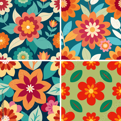 Fantasy stylized blooming floral pattern with assorted flowers seamless endless overlapping pattern rapport vector