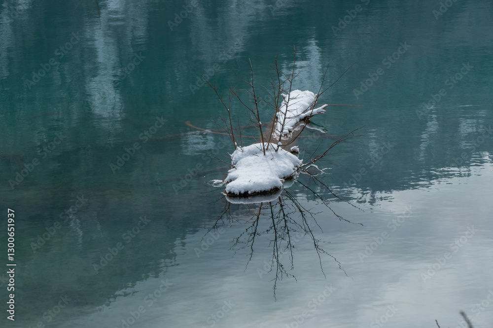 Frozen ice snow on the water