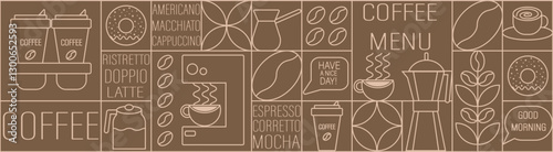 Coffee Line Art Pattern Coffee Shop Menu Design Background 