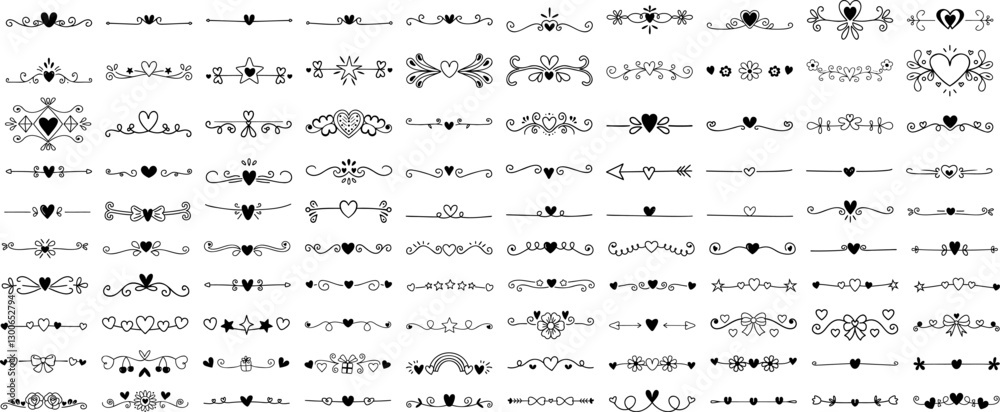 Decorative Hand-Drawn Heart Dividers and Borders Decorative Hand-Drawn Heart Dividers and Borders