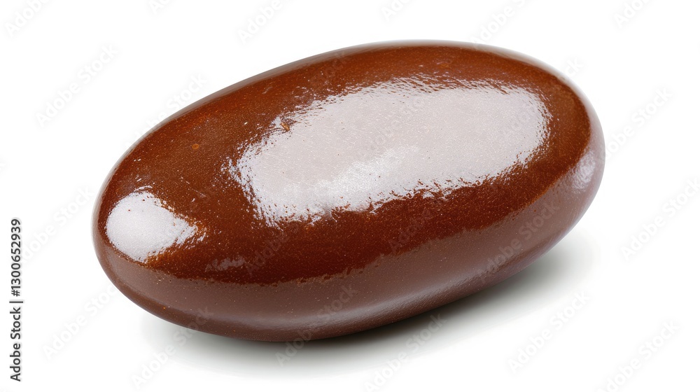 Glossy brown stone with smooth surface, isolated on white background, suitable for natural product photography