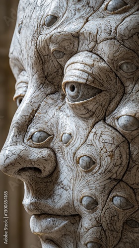 Surreal sentience a marble bust with blinking human eyes