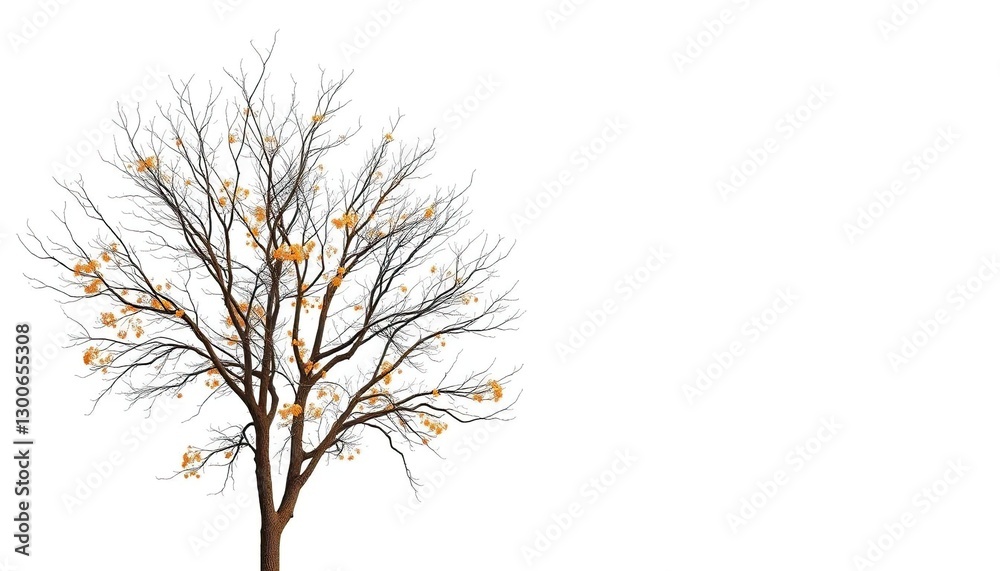 Fototapeta premium Single deciduous tree, stark branches against pure white, simple, cutout