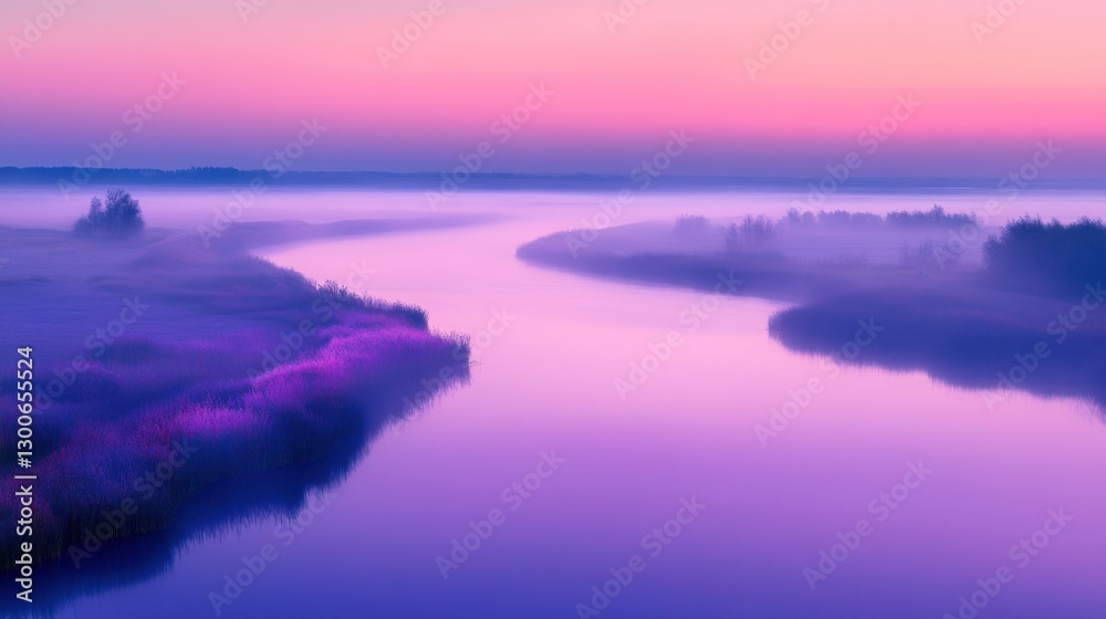 Fototapeta premium Serene Foggy River at Dusk with Soft Light