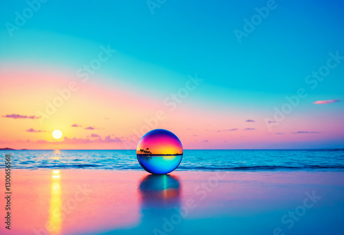 colorful glass sphere refle...
